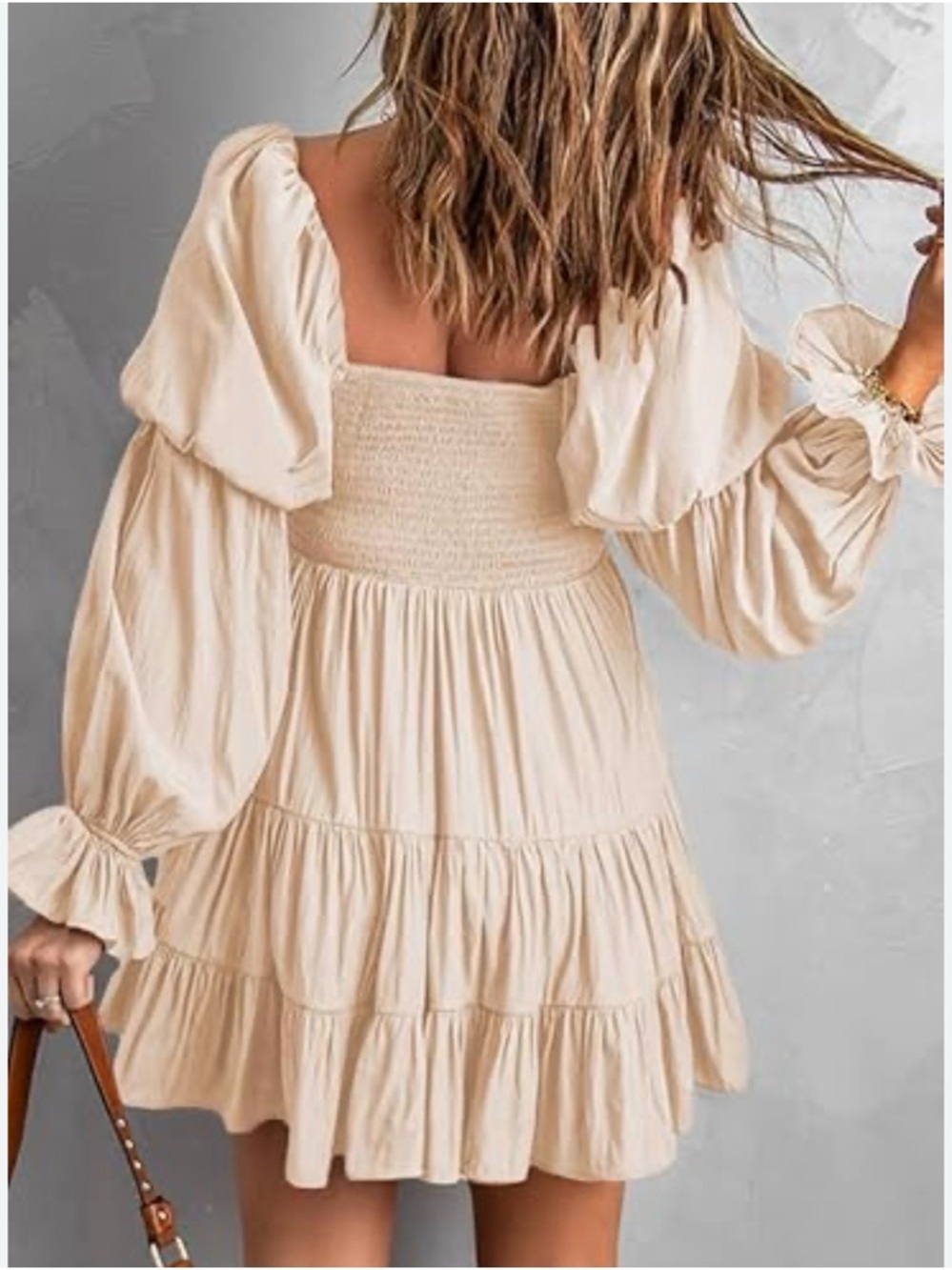 Peach Rose Smocked VNeck Tiered Mini Dress Bohemian XS